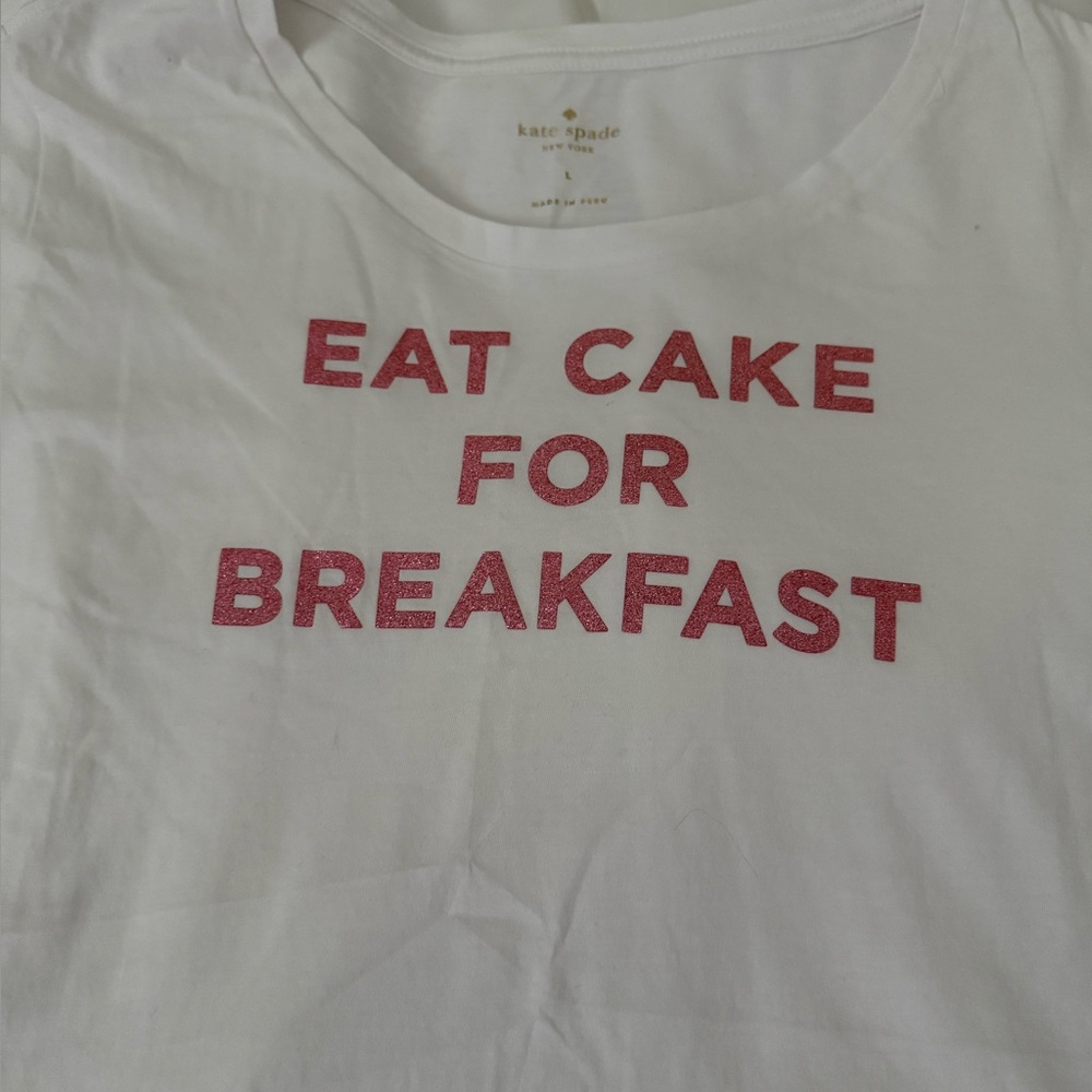 Kate Spade White Tee with Pink Glitter Text